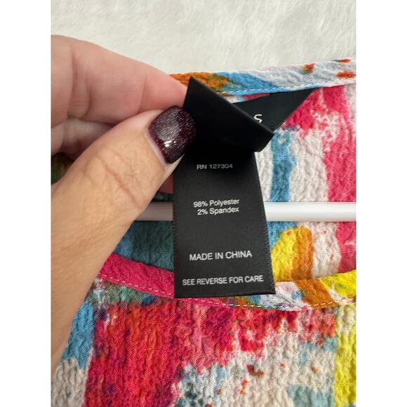 Ali Miles Ruffle Flowy Colorful Top M Festival Artsy Texture - Picture 6 of 9
